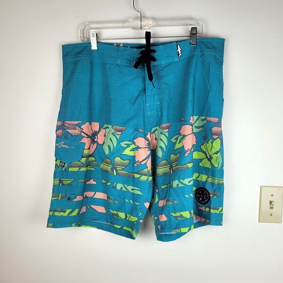 Maui and Sons Other - Maui and Sons aqua men's swim trunks pink green Hawaiian tropical print 36